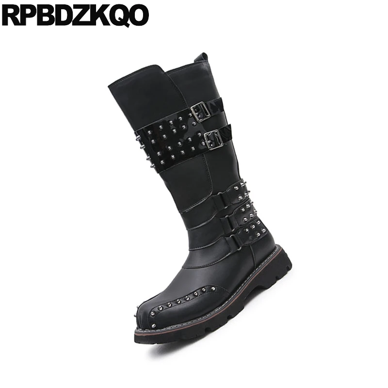 мотоцикл обувь панк искусственный мех заклепка полусапожки зимняя камень