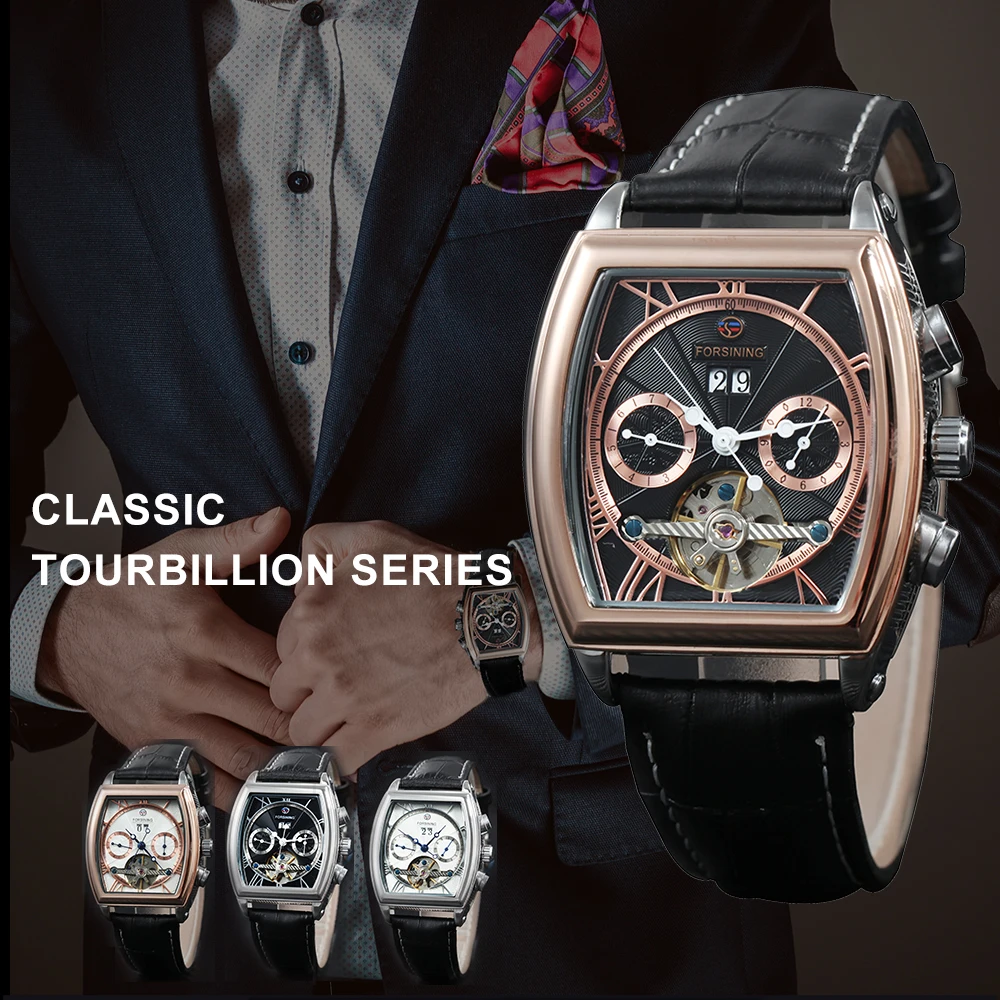 FORSINING унисекс Мужские автоматические механические часы Tourbillon из натуральной