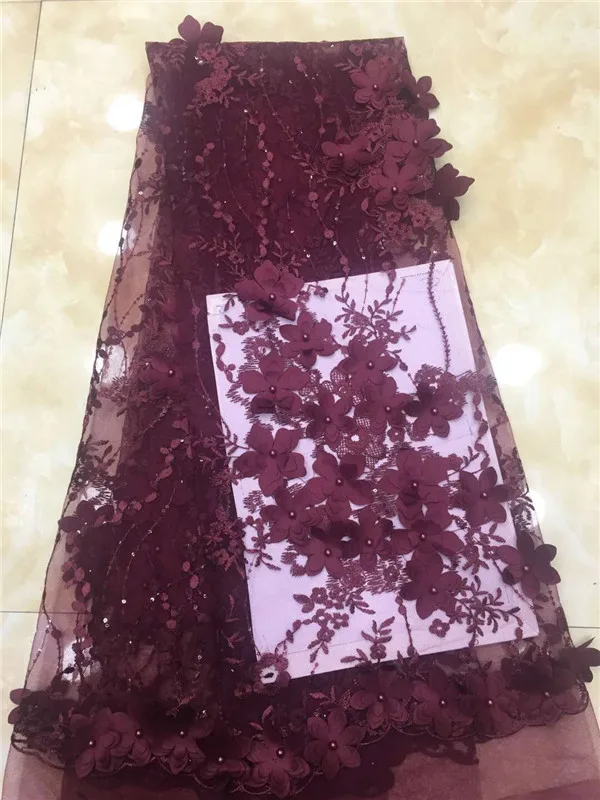 2019 Latest African French 3d Lace Fabric High Quality Tulle with beadsgold wedding lace fabric beaded Beige | Дом и сад