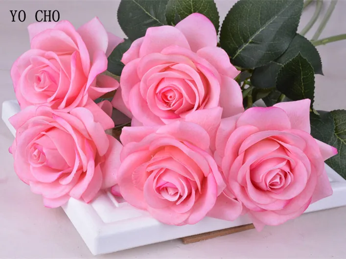 Pink YO CHO настоящий сенсорный искусственный цветок, шелковые пионы, Розовый Белый Букет пионов, свадебные, вечерние, Декоративные искусственные цветы - Цвет: Pink