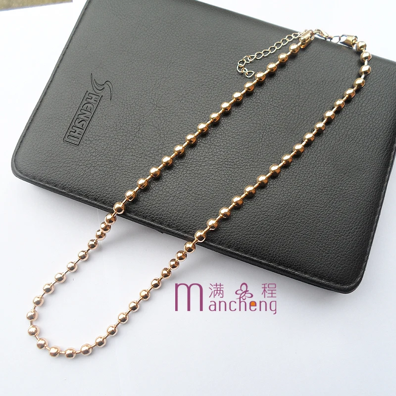 

Jewelry factory Wholesale 6MM gold-color metal choker necklace multicolored plastic electro plating mardi gras beads necklace