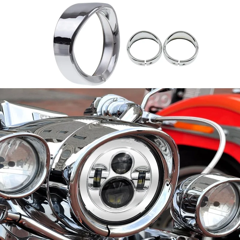 

7inch Visor Style Headlamp Trim Ring+ 2PCS 4.5Inch LED Fog Light Trim Ring for Motorcycle Road King Softail