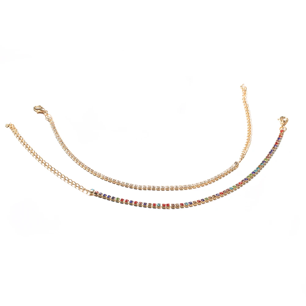 2 шт./компл. простой женский браслет на ногу украшенные разноцветными кристаллами