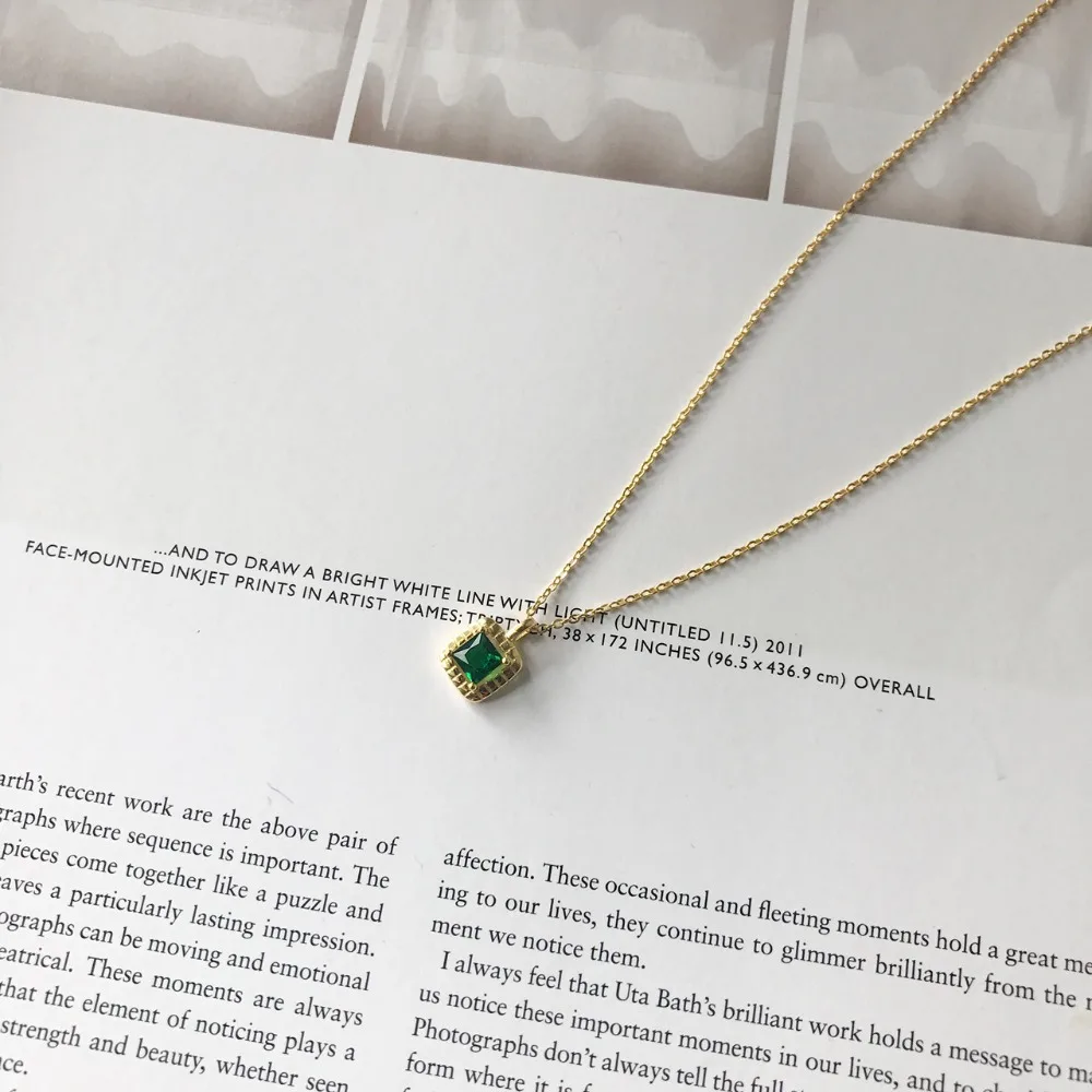 Серебро 925 пробы золотая цепочка квадратный глубокий кулон с зелеными