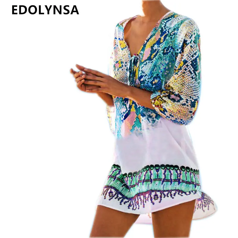 Пляжное платье 2021 Туника сексуальные женские летние платья с вышивкой О образным