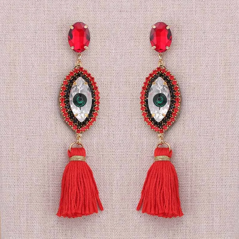 E1075 Red Sehuoran, женские серьги с кисточками, геометрические, с бахромой, разноцветные, висячие серьги, свадебные, вечерние, модные ювелирные изделия, подарки - Окраска металла: E1075 Red
