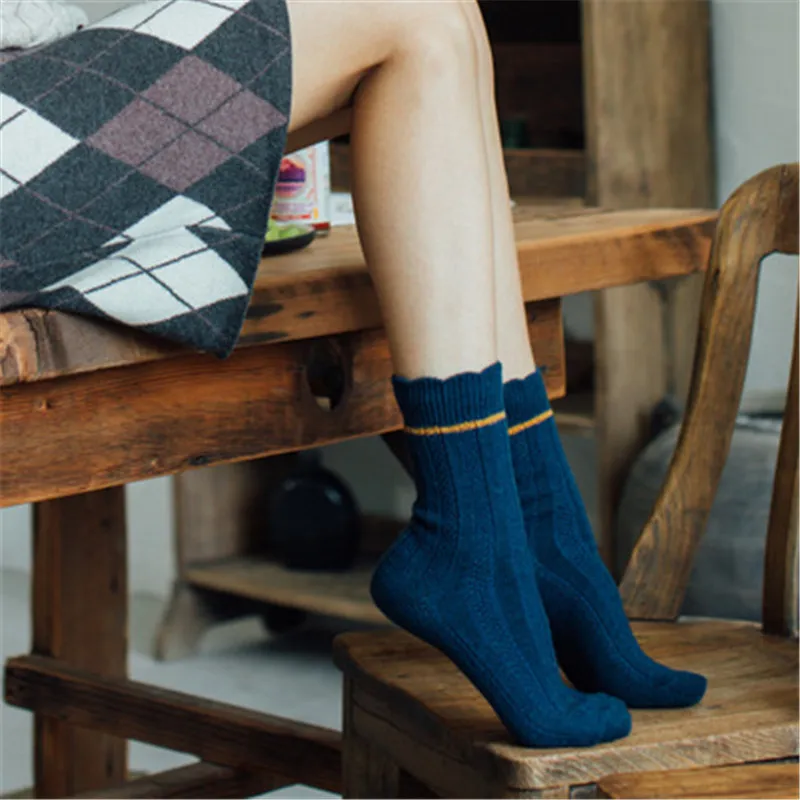 Зимние женские носки [EIOISAPRA] японские Короткие шерстяные кружевные хлопковые до