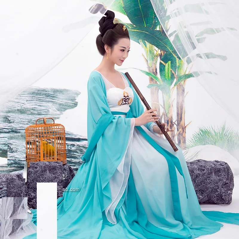 Мэй Рен Цзяо синий белый Феи танцевальный костюм ханьфу династии Тан Высокая
