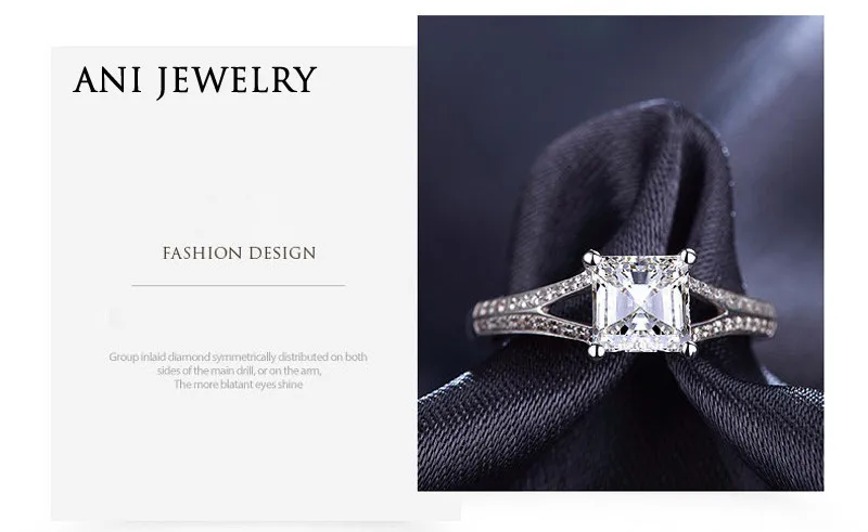 ANI 18 К из белого золота(AU750) для женщин обручальное кольцо 0.79CT Certified я/SI Принцесса Cut Ювелирные изделия с алмазами великолепный Дизайн Promise Ring