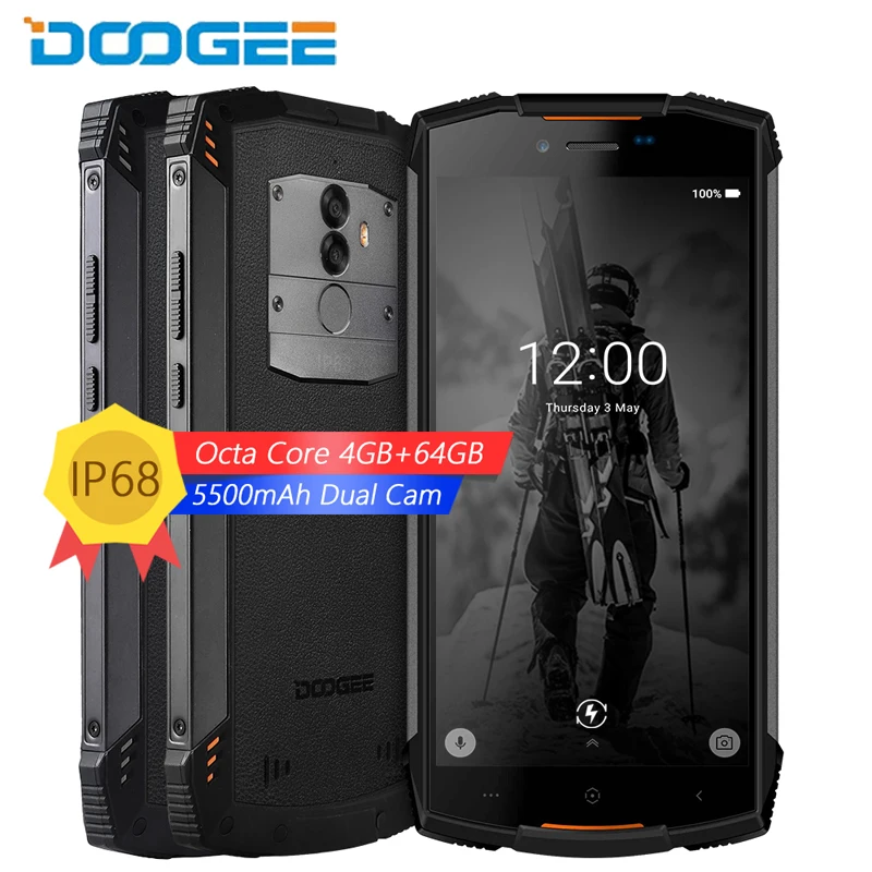 DOOGEE S55 водонепроницаемый мобильный телефон с ip68 4 ГБ 64 5 &quotHD + Android 8 0 восьмиядерный