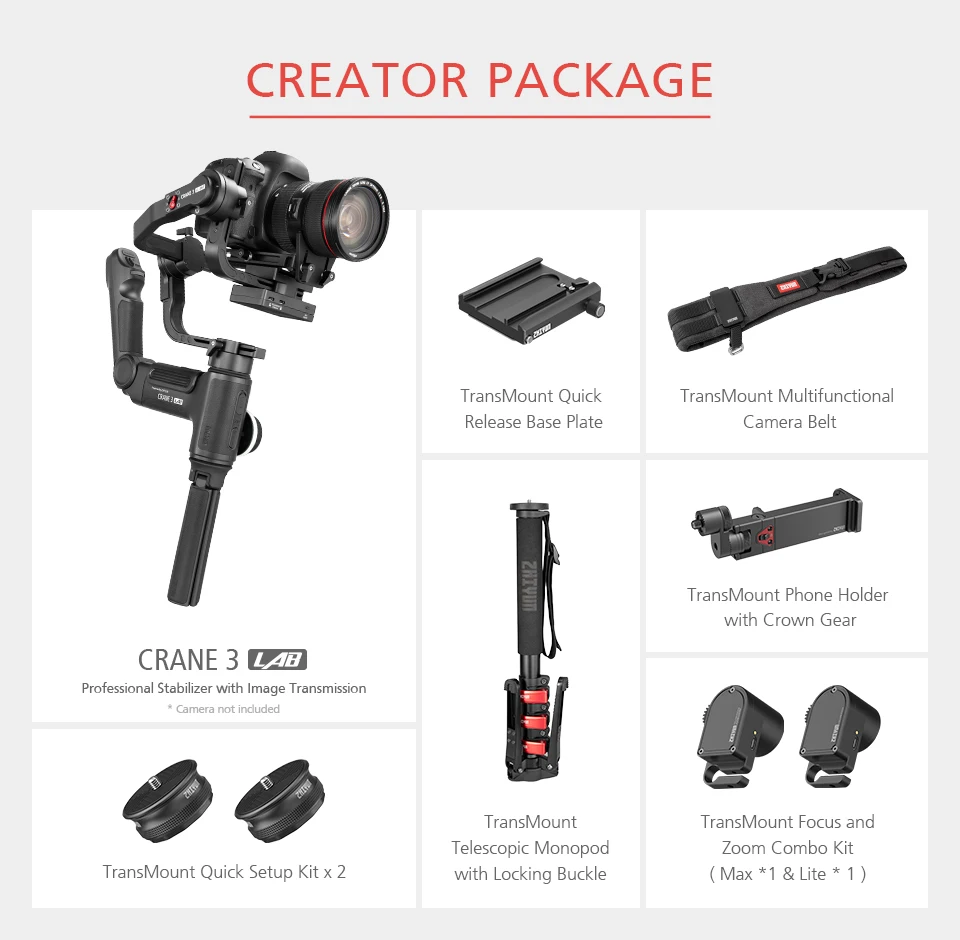 Zhiyun Crane 3 Lab 3-осевой ручной карданный Стабилизатор камеры steadicam Viatouch для dslr камер canon sony pk Crane 2