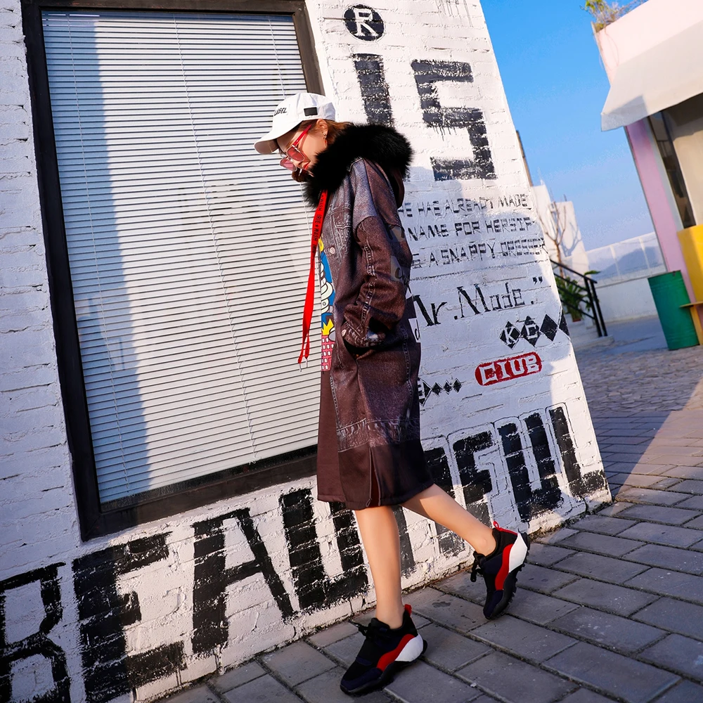 2018 Весенние и зимние с модным принтом кашемир Лисий мех воротник платья женщин