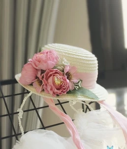 pink hat 1 шт., элегантная соломенная шляпа с цветами, розовая соломенная шляпа с повязкой, синяя футболка, платье, юбка на лямках для Blyth licca 1/6, аксессуары для кукол, одежда - Цвет: pink hat