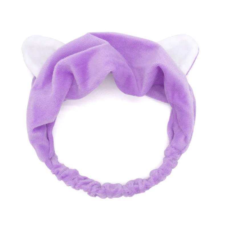 purple Модные милые кошачьи ушки повязки для женщин девочек мягкие фланелеты смывание макияжа с лица спа банные резинки для волос Эластичные аксессуары для волос - Цвет: purple