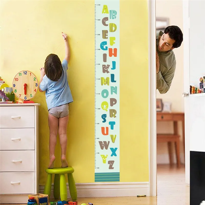 

lovely smiling face 26 letters height measure wall stickers for kids rooms cartoon pvc growth chart wall decals art mural decor