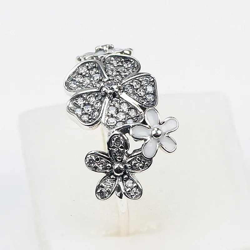 CC S925 Серебряные кольца для женщин Вишневый цвет маленькая Маргаритка дамы Bijoux