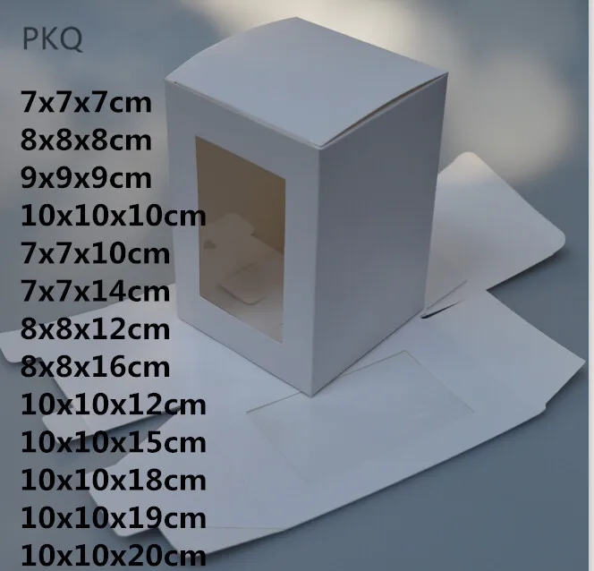 Белая коробка из крафт бумаги с прозрачным окошком ПВХ 30 шт. маленькая подарочная
