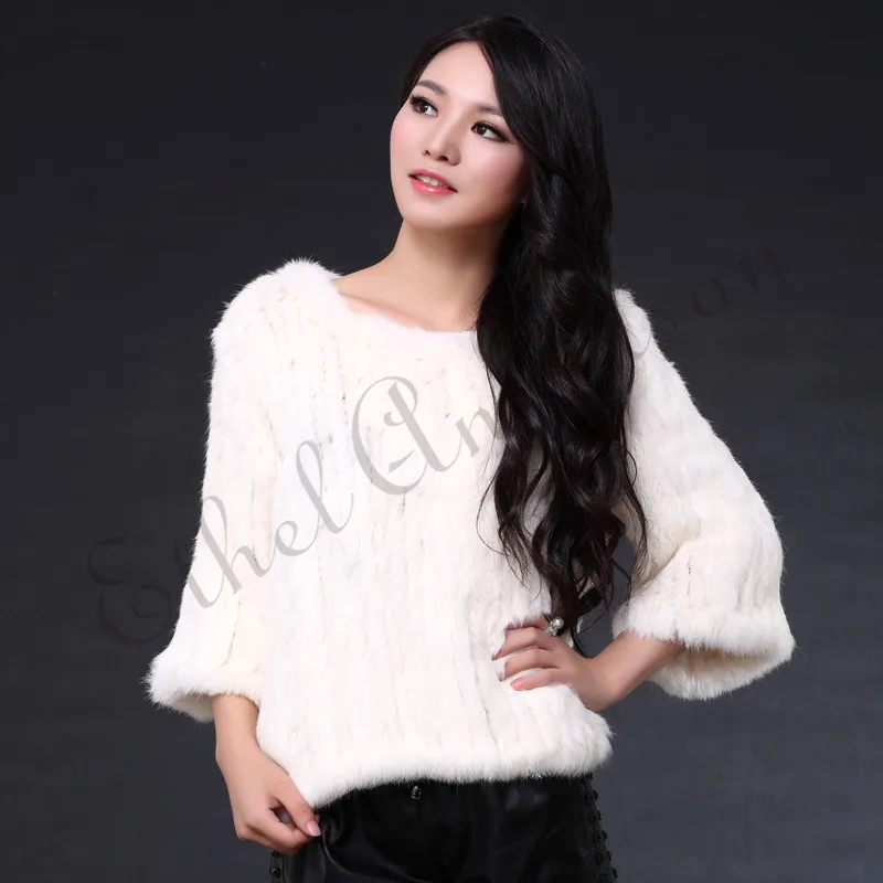 ETHEL ANDERSON Lady Pretty Knitted Fur Coat Real Rabbit Fur Pullover Jacket Short Waistcoat Vogue Design Sweater Free Size