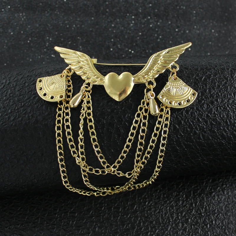 Классический ретро Love Angel Wings брошь-кисточка с цепочкой вентилятор подвеска "Весы" Мода Воротник Pin Для мужчин и женское костюмное Пальто аксессуары в стиле поп