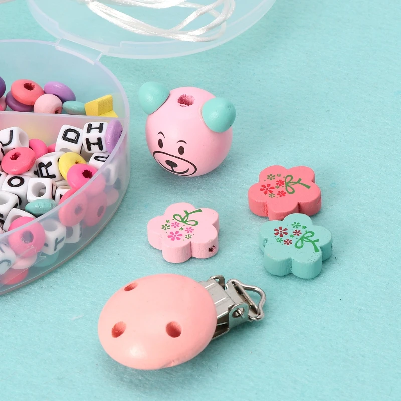

Baby Pacifier Chain Set Unfinished Wooden Beads Diy Jewelry Pacifier Clips Gift