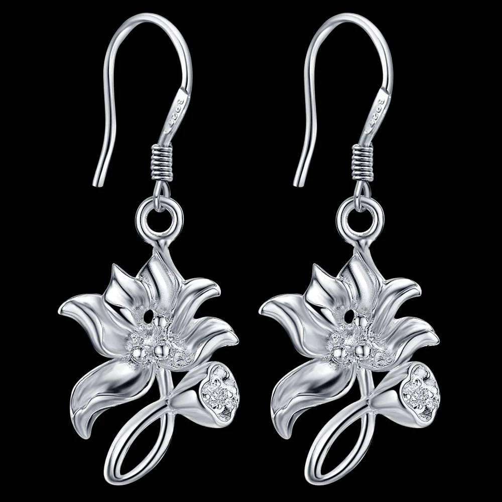 Цветок красивые высшее качество бесплатная доставка посеребренные серьги для