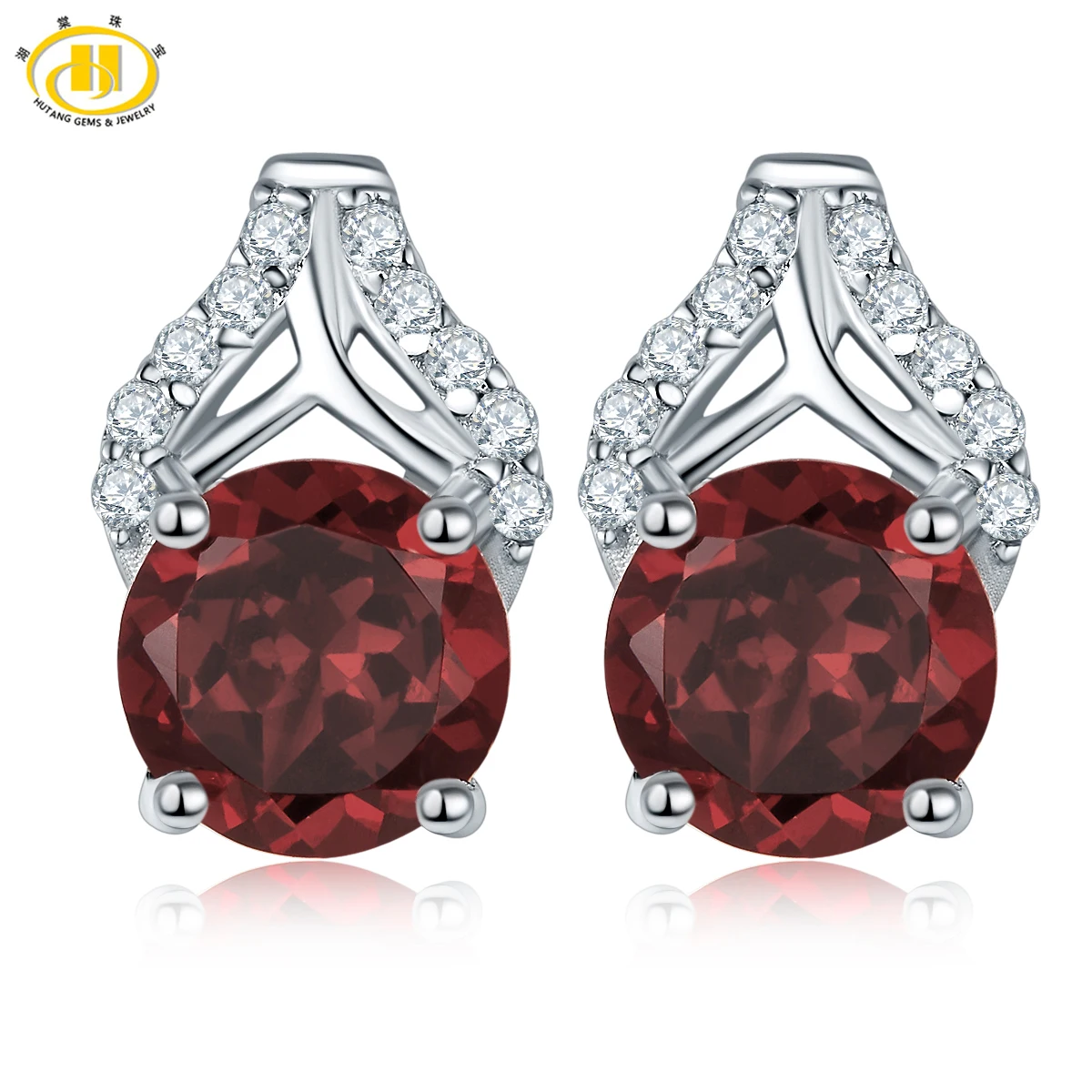 Hutang природный гранат Серьги гвоздики Solid 925 серебро gemstone Fine Jewelry женская жена