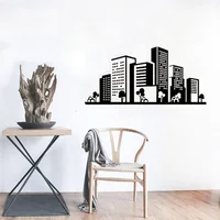 City Building Wall Vinyl Decal Skyline Architecture Wall Sticker Skyscraper Home Interior Wall Graphics Bedroom Removable H193