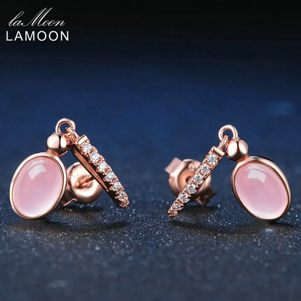 LAMOON 5x7 мм 100% натуральные овальные яйца розовый кварц 925 пробы серебряные