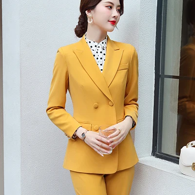 Yellow Blazer Элегантный длинный женский блейзер с пуговицами, Женская однотонная куртка высокого качества, модная верхняя одежда, пальто черного, розового, белого, синего, шампанского цвета - Цвет: Yellow Blazer