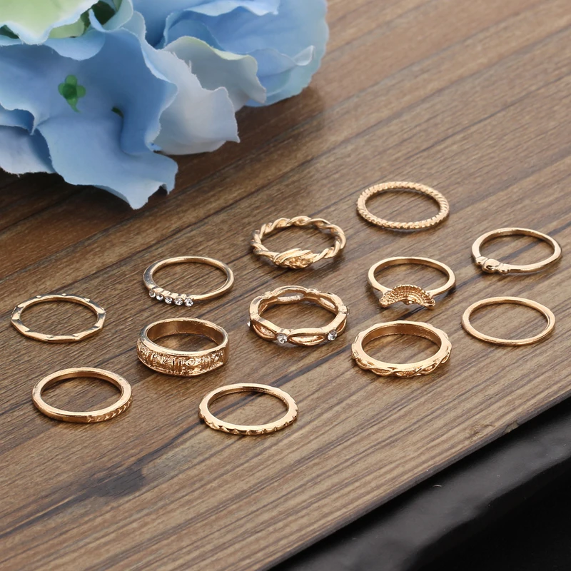 10 шт./партия женское богемное Винтажное кольцо в форме крыла с кристаллами и