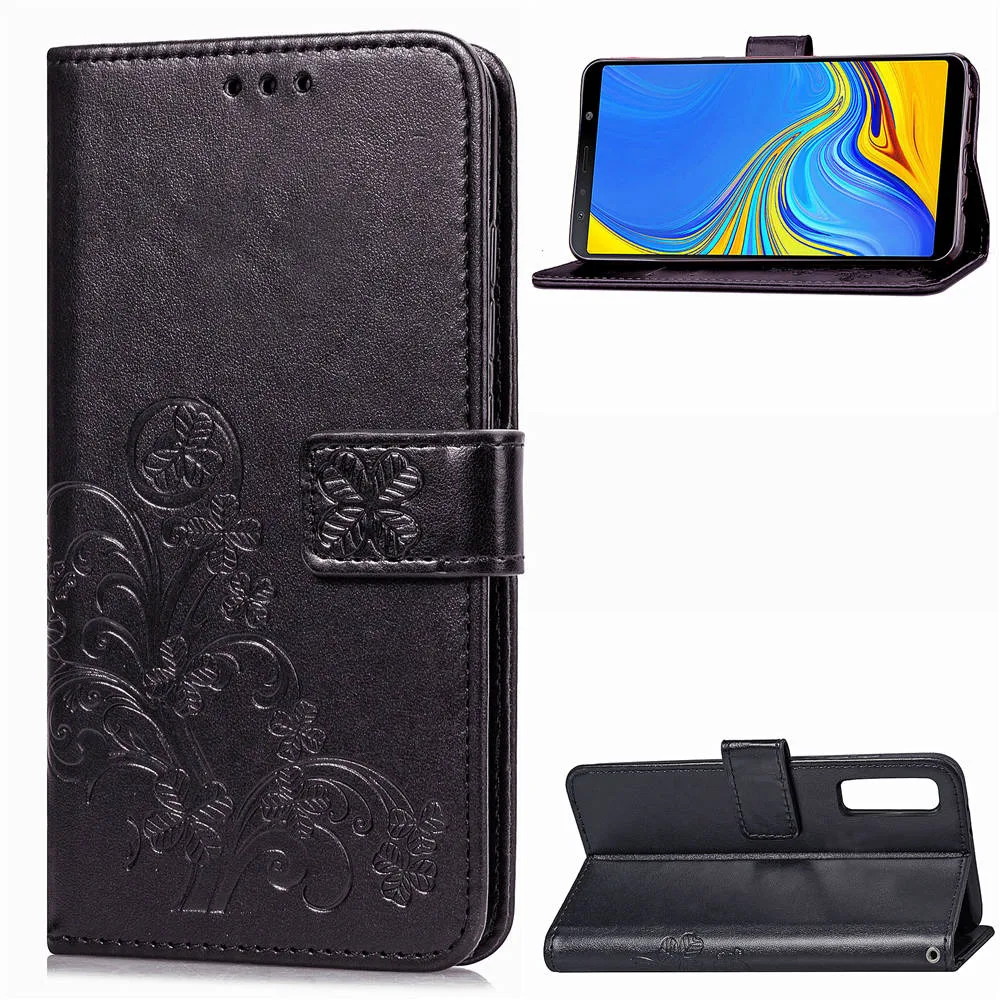 Luxury Four Leaf Clover Embossing Flower Leather phone case For Samsung Galaxy A5 A7 A9Star A6s A6 A8 Plus 2018 flip wallet | Мобильные