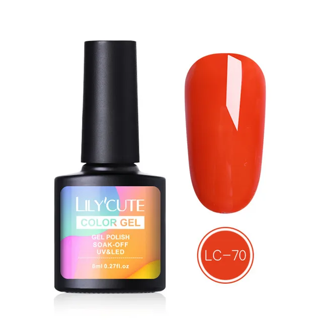 LC 70 LILYCUTE 8 мл гель для ногтей с блестками лак для живого кораллового апельсина чистый цвет для ногтей Полупостоянный отмачиваемый УФ светодиодный гель лак для ногтей - Цвет: LC 70