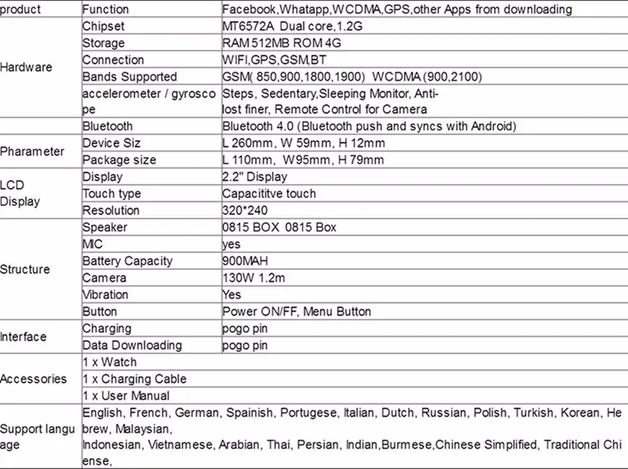 Slimy DM98 Смарт-часы Android OS MTK6572 1,2 ГГц 2,2 дюймов Экран 900 мА/ч, Батарея 512 MB Ram 4 GB Rom 3g WCDMA gps WI-FI Смарт-часы