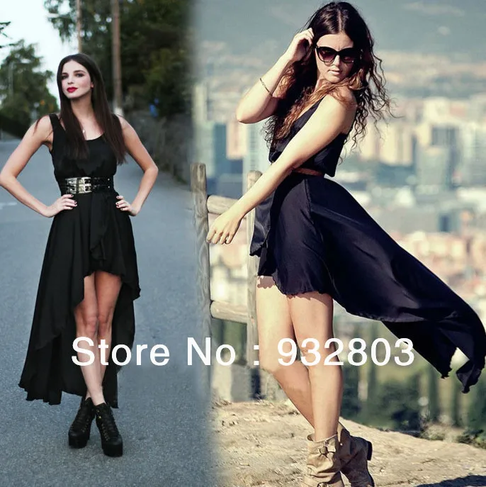Beautiful hem Square neck sleeveless elastic waist chiffon dress | Женская одежда
