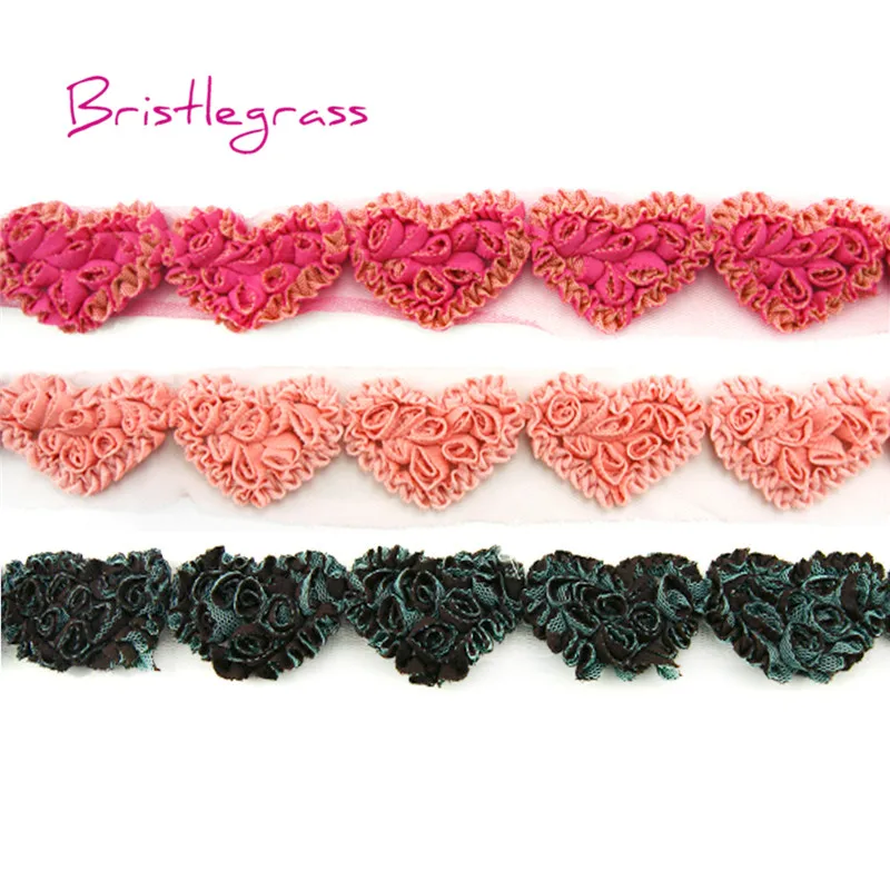BRISTLEGRASS 1 Yard Crocheted Cotton Heart Flower Tulle Mesh Lace Trim Kid Headband Bride Wedding Dress Costume DIY Sewing Craft | Дом и сад