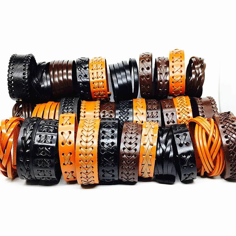 

Wholesale 20pcs leather bracelet men cuff Genuine wristband women unisex Black Brown handmade braid Wide Fashion bangle jewelry