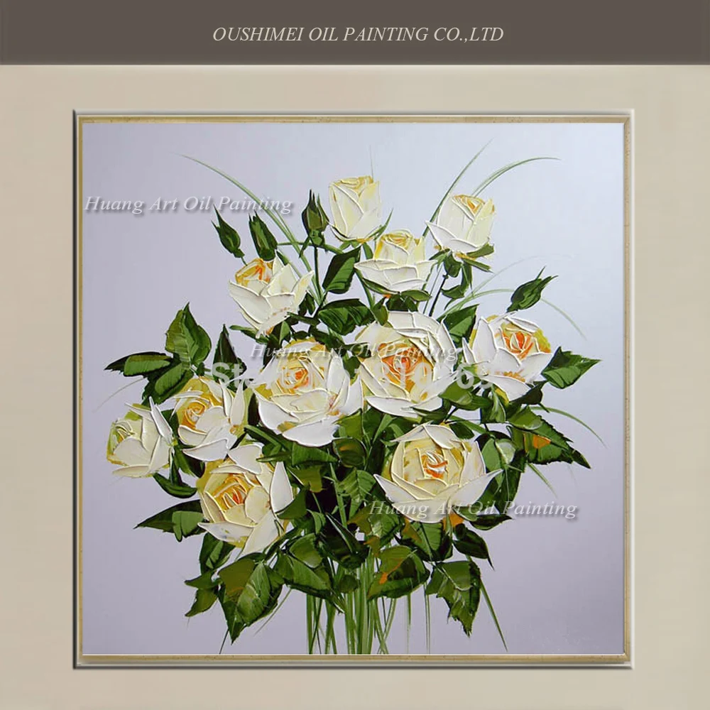 Оптовая продажа современная простая белая роза ручной работы Картина маслом