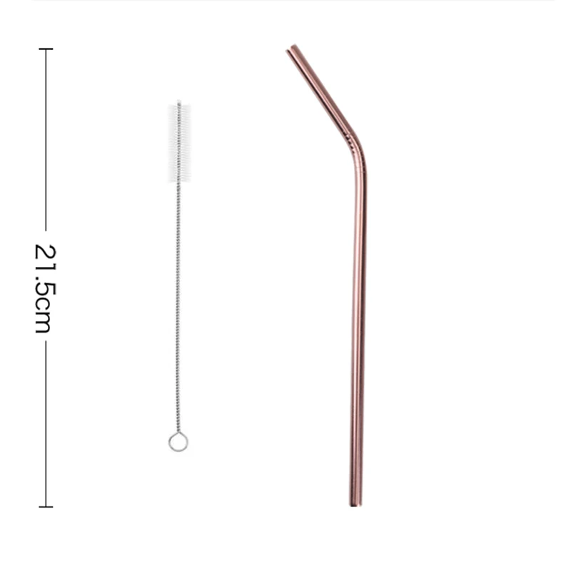 L-Rose gold 2pcs 2 шт./4 шт многоразовый металлический соломинки красочные Нержавеющая сталь крепкий Бенди или вертикально соломинка для напитков для кружки+ щетка для очистки - Цвет: L-Rose gold 2pcs
