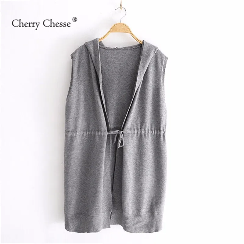 Cherry Chesse Harajuku жилет с кулиской одноцветное для женщин капюшоном Открыть стежка