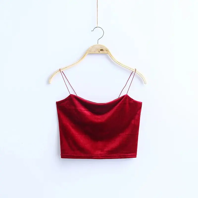 Velvet truncated Topical fashion women's street piquant elastic Straps for underwear Crop Tank top with short bustier T-shirts | Женская