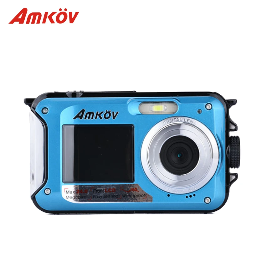 Высокое Качество AMKOV W599 Водонепроницаемый 24MP Цифровые Камеры Двойные Экраны Мини