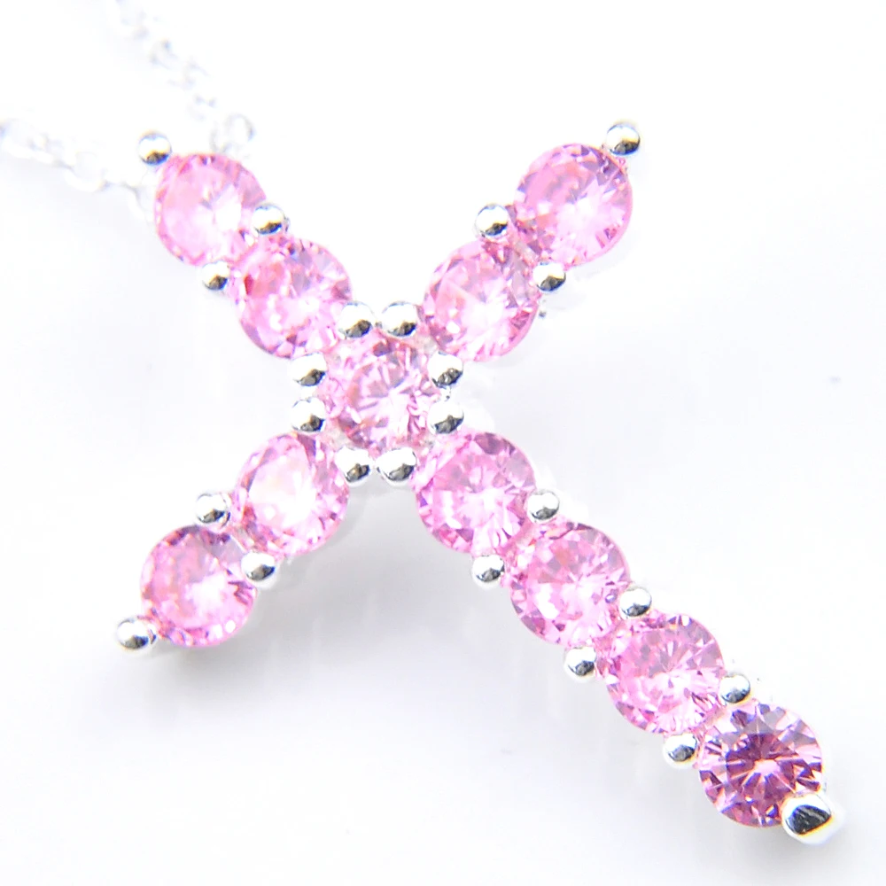 Luckyshine Trendy Jewelry Pink White cross Crystal Zircon Gems Silver Necklaces Pendant Russia USA 3.3*2.4cm | Украшения и