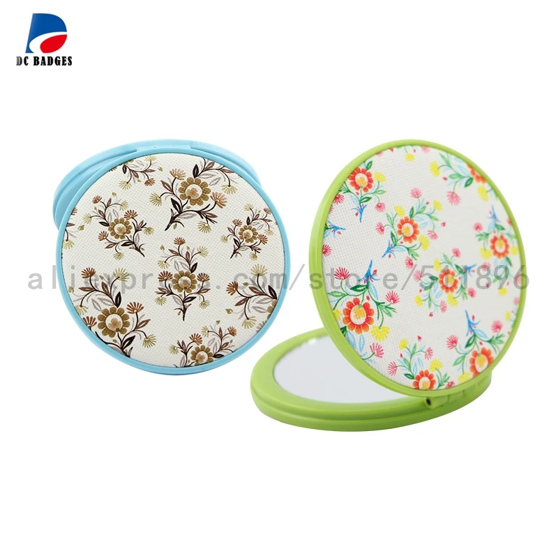50sets of Colorful Double side button pocket Mirror 75mm Button Blank Mirror Componets MIX CLOLORS