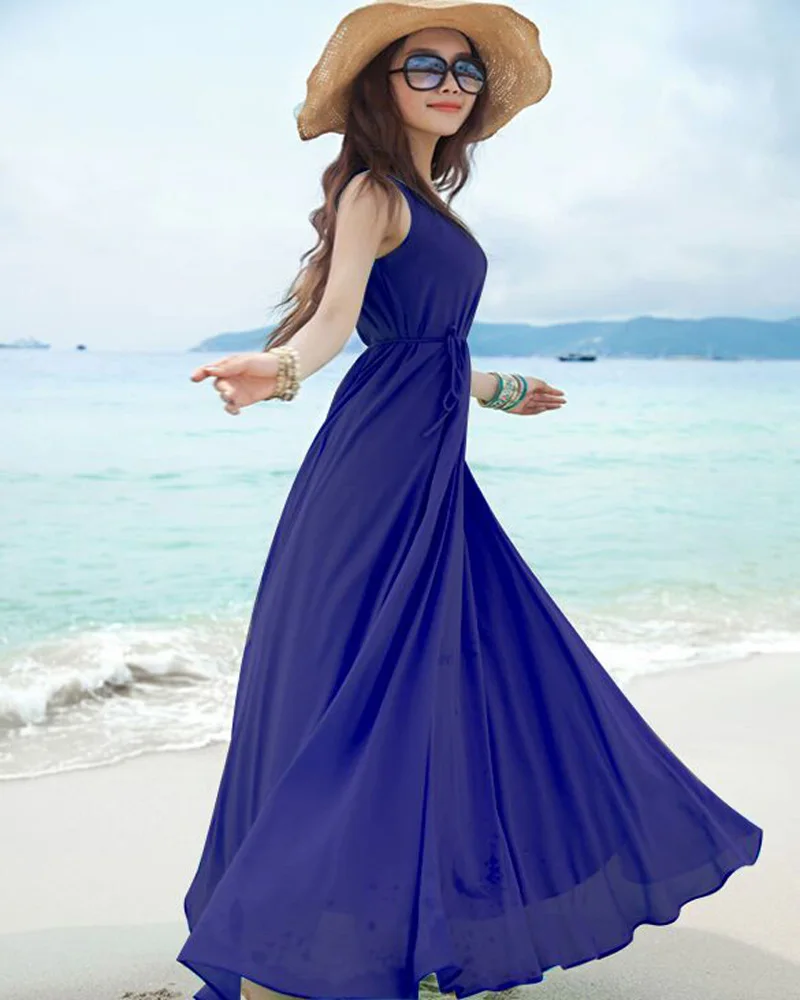 1 Х Женщин Рукавов Boho Чешские Шифон Летний Пляж Длиной Макси Платье H1052 | Женская