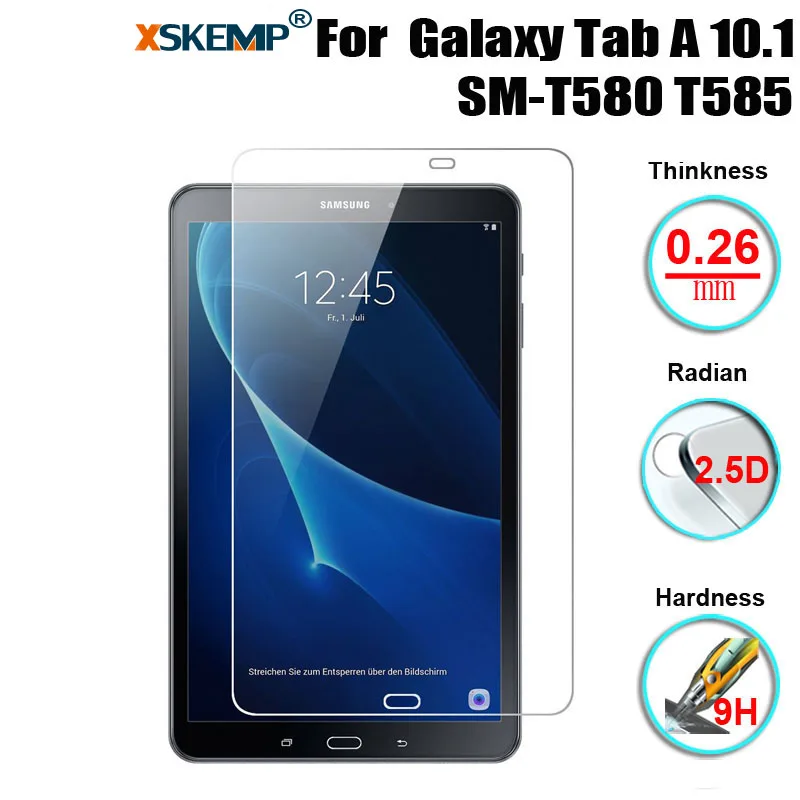 XSKEMP Ultra Clear Tablet Tempered Glass For Samsung Galaxy Tab A 10.1 SM-T580 T585 Transparent Screen Protector Protective Film |