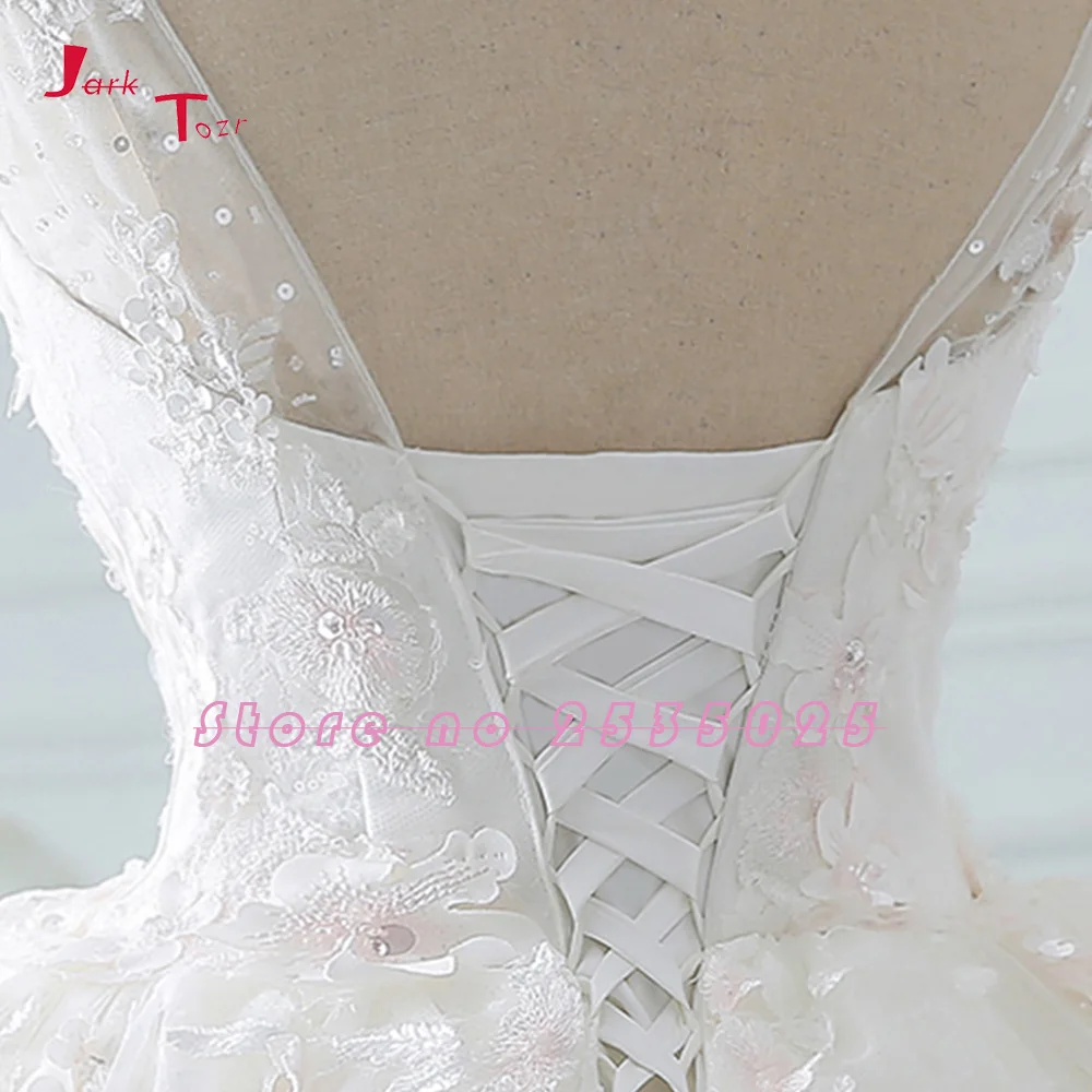 Jark Tozr Robe De Mariee Cap Sleeve Beading Sequins Appliques Lace Flowers Princess Ball Gown Wedding Dresses Plus Size Gelinlik | Свадьбы и