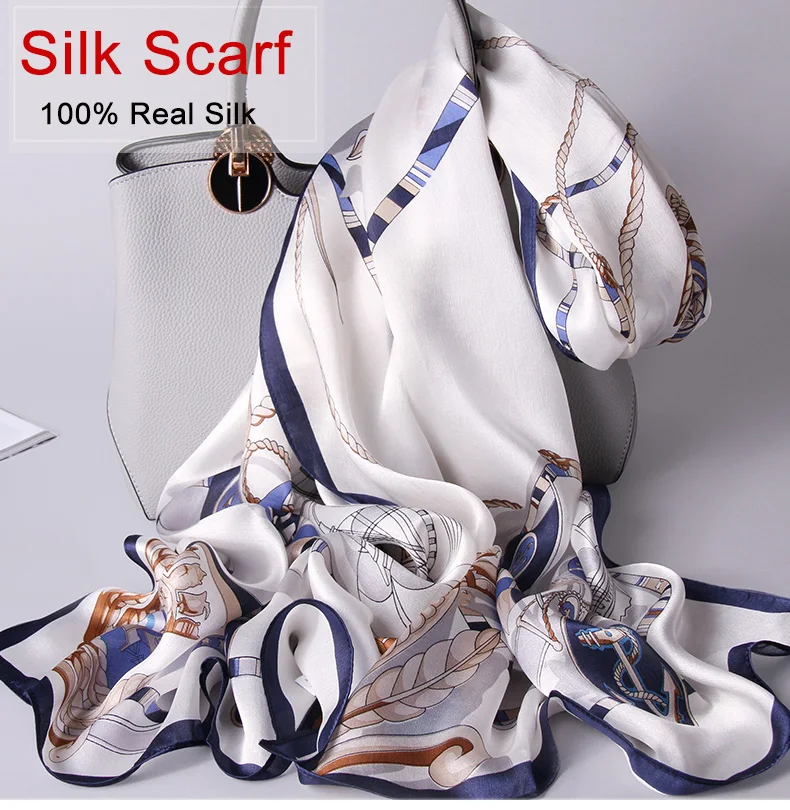 Натуральный шелк роскошный женский шарф фирменный дизайн принт Шелковые Шали Обертывания мягкие длинные шарфы платки Foulard Femme
