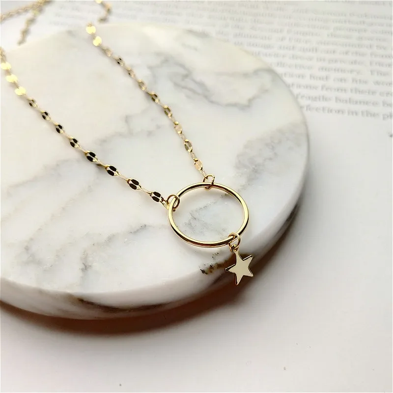 

100% 925 Sterling Silver Jewelry Choker Necklace Women Gold Star Circle Chain Flyleaf Simple Fashion Short Necklaces