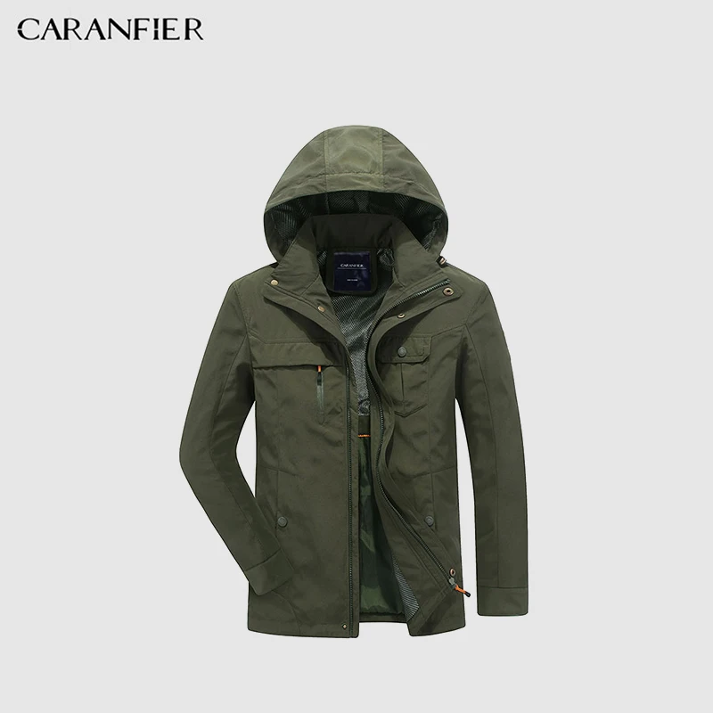 

Мужская куртка для отдыха CARANFIER, верхняя одежда, ветрозащитная приталенная Мужская съемная однотонная куртка со съемной шапкой, повседневн...