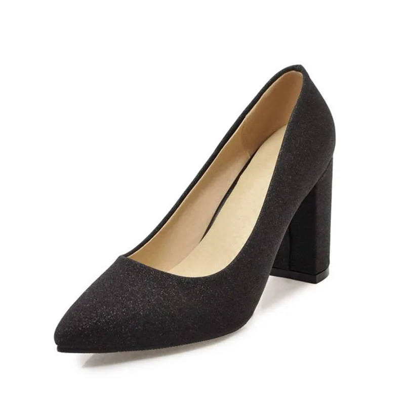 

Women Plus Size Shoes Lady Shoes Pumps Casual Fashion High Square Heels Pointed Toe Shallow Solid Slip-on